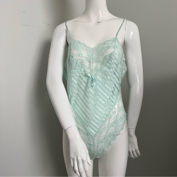 Vintage Mint Green Sheer Lace Robe & Lingerie Set | Coquette Boudoir Peignoir M - Picture 5 of 11